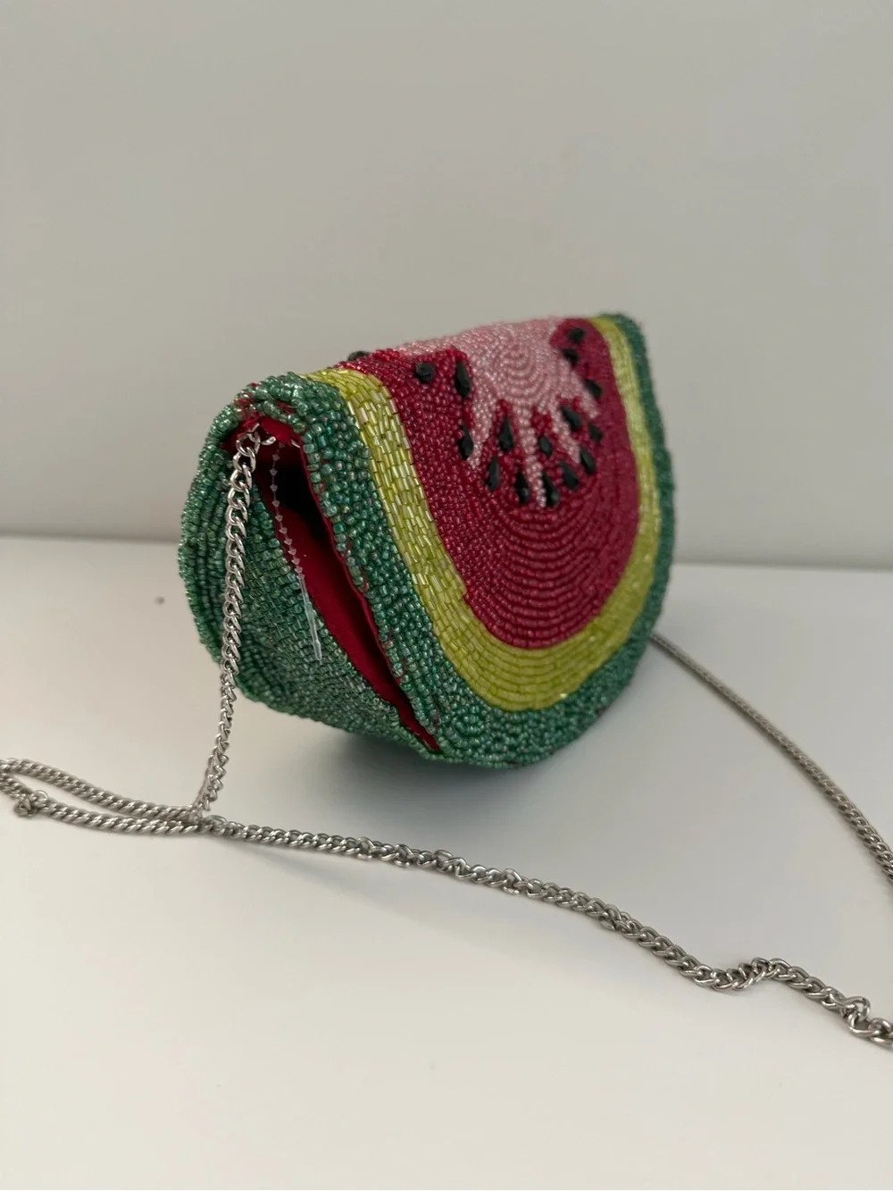Beaded Watermelon Crossbody Clutch - Pink Green